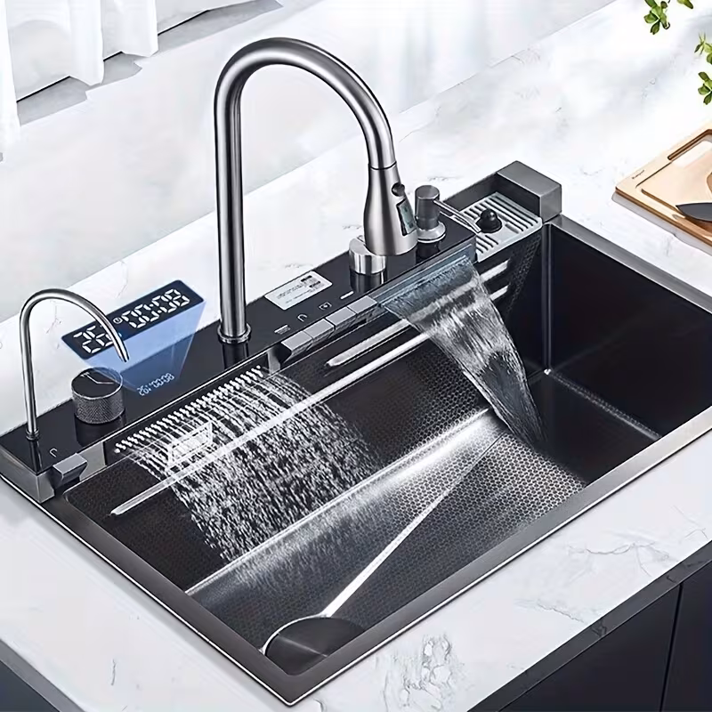 Évier de Cuisine Inox Nano — Écran Digital & Robinet Cascade – Image 1